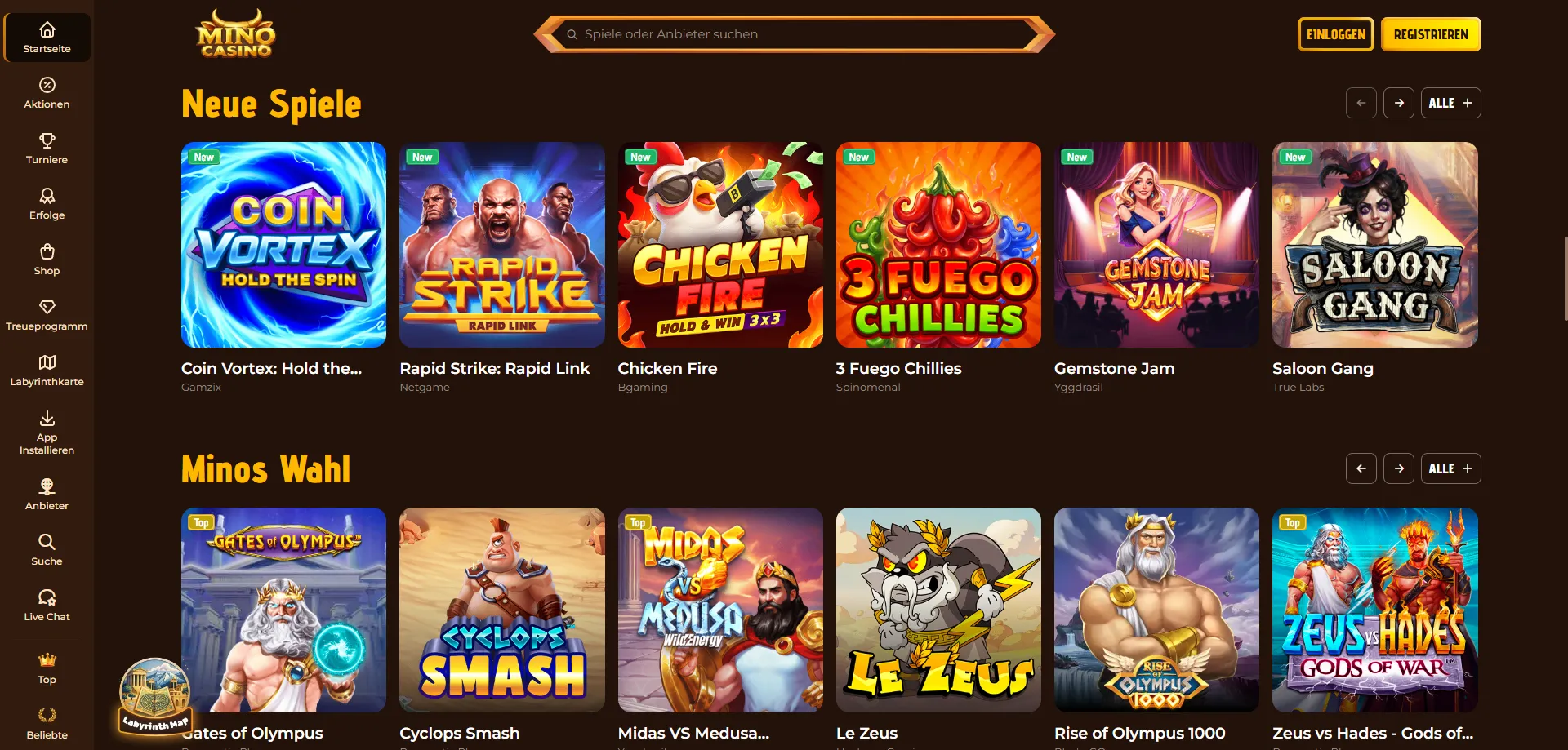 Mino Casino Spieleauswahl – über 4000 Slots und Tischspiele